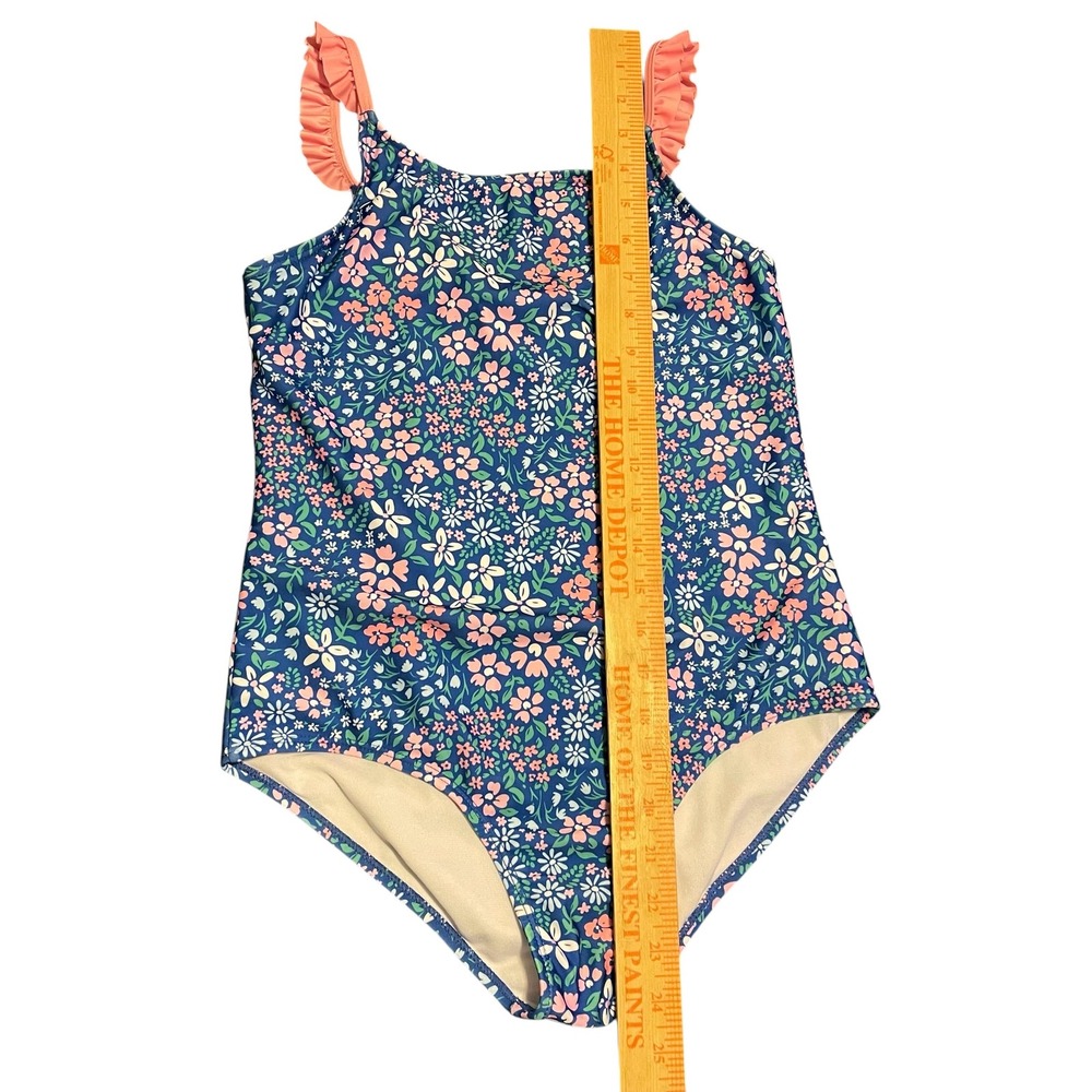 Wallflower Kids Blue Floral Ruffle Strap One Piece Swimsuit Size 16 - Picture 2 of 5